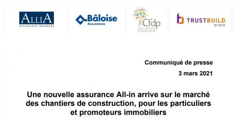 Communiqué de presse pour le lancement du produit d'assurance Bauheem par Baloise, AlliA, Cfdp et Trustbuild Luxembourg